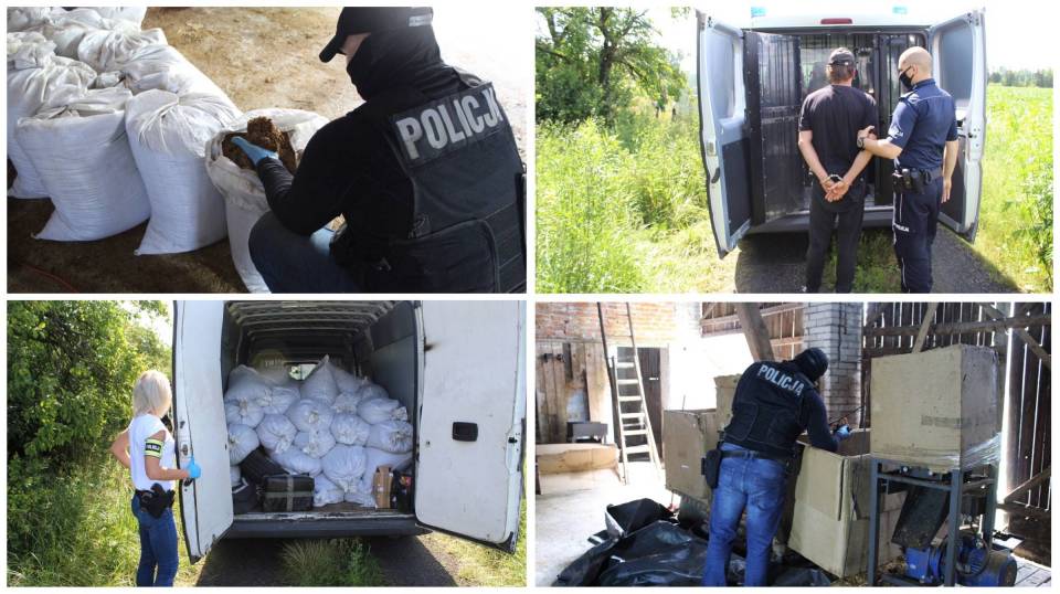 Akcja policji pod Zduńską Wolą. Odkryto magazyn tytoniu i zlikwidowano linię produkcyjna